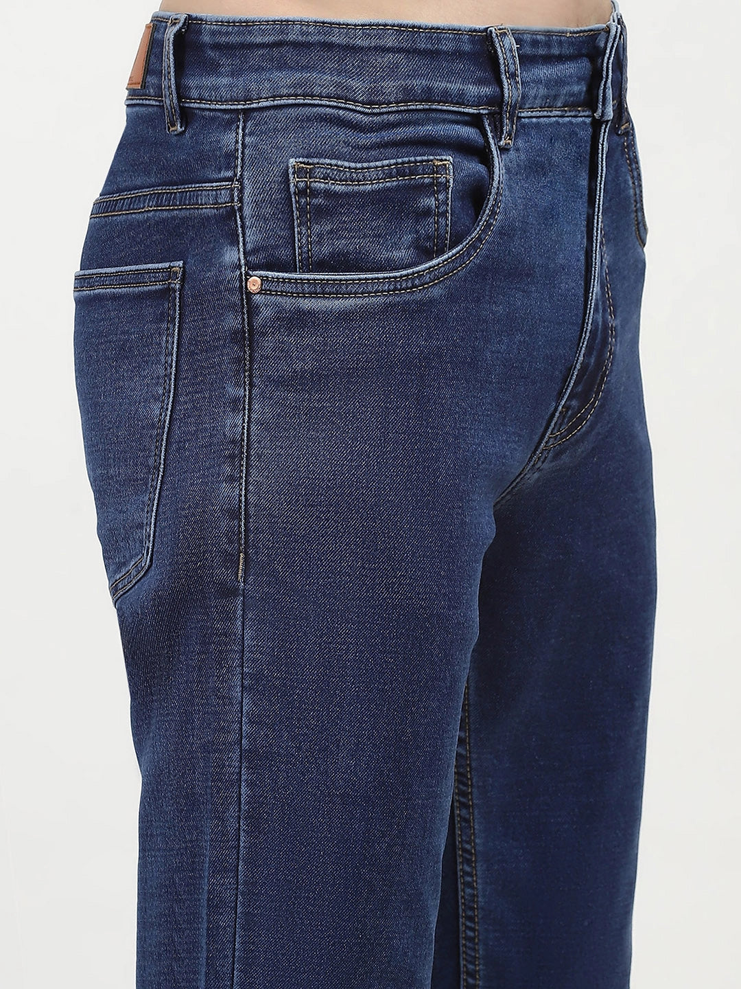 Dark Blue Regular Fit Solid Jeans - Global Republic