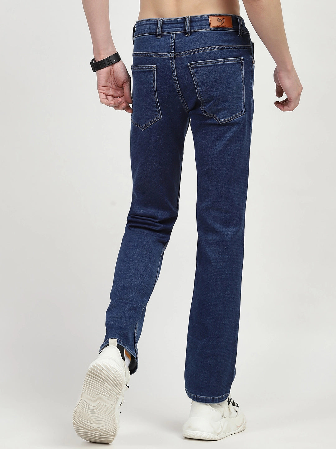 Dark Blue Regular Fit Solid Jeans - Global Republic
