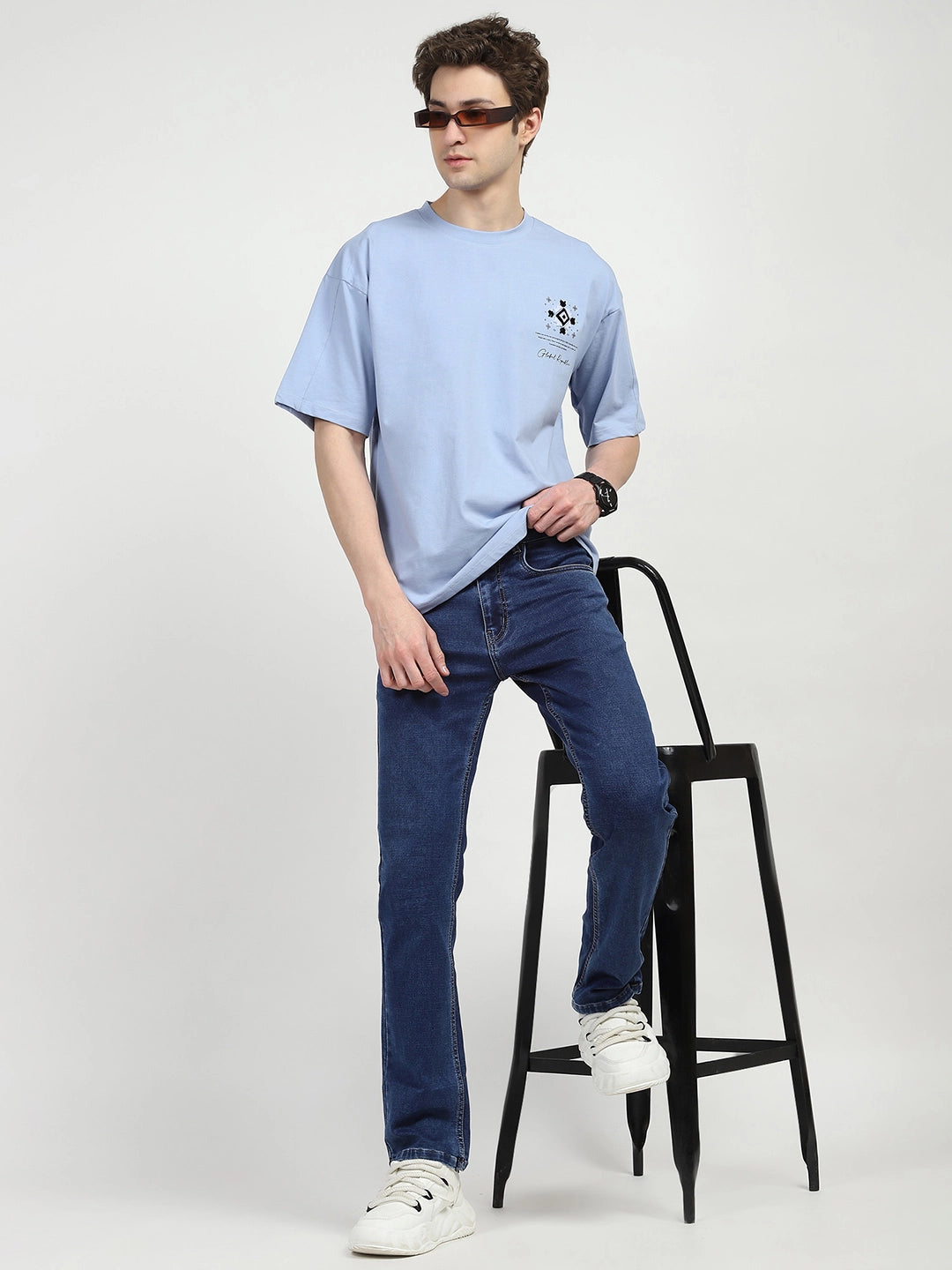 Dark Blue Regular Fit Solid Jeans - Global Republic