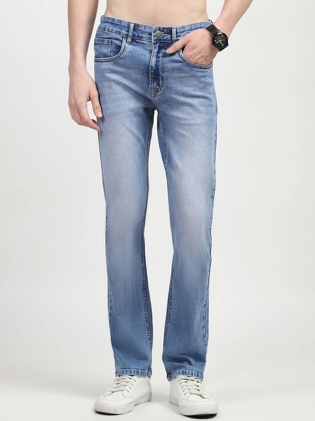 Blue Regular Fit Solid Jeans - Global Republic