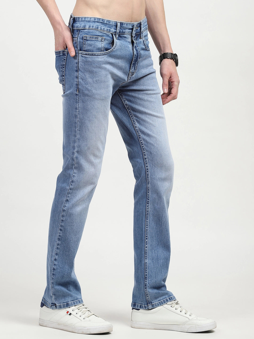 Blue Regular Fit Solid Jeans - Global Republic