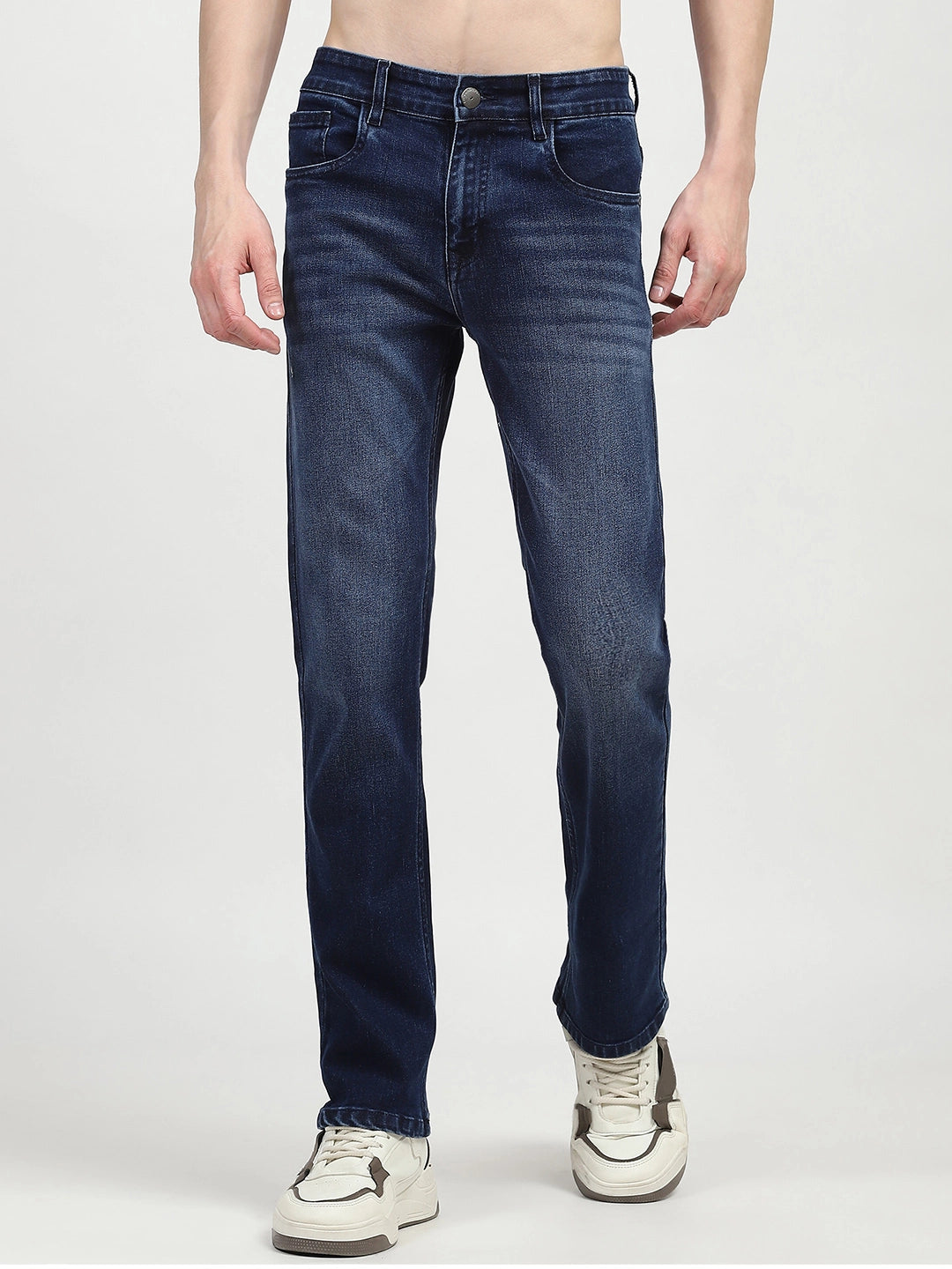 Dark Blue Solid Regular Fit Jeans - Global Republic