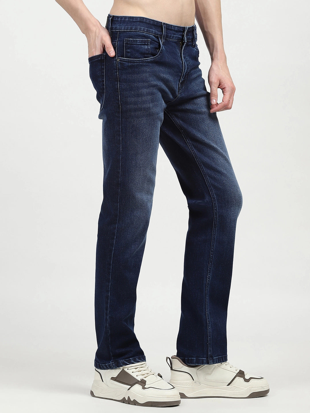 Dark Blue Solid Regular Fit Jeans - Global Republic
