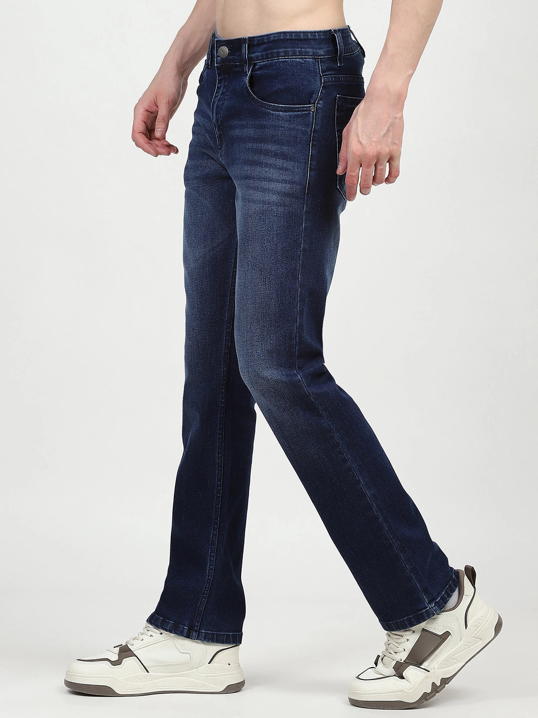 Dark Blue Solid Regular Fit Jeans - Global Republic