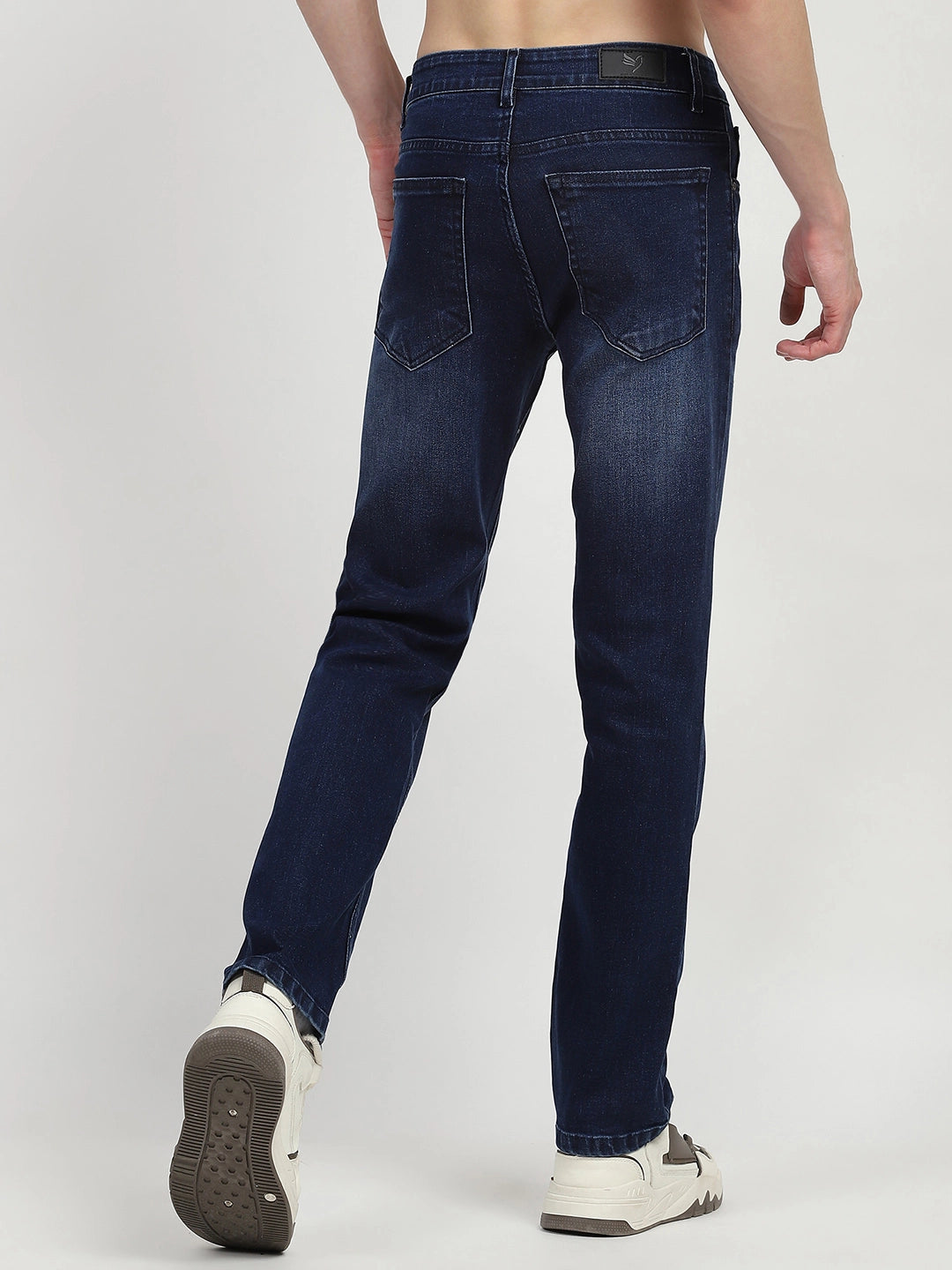 Dark Blue Solid Regular Fit Jeans - Global Republic