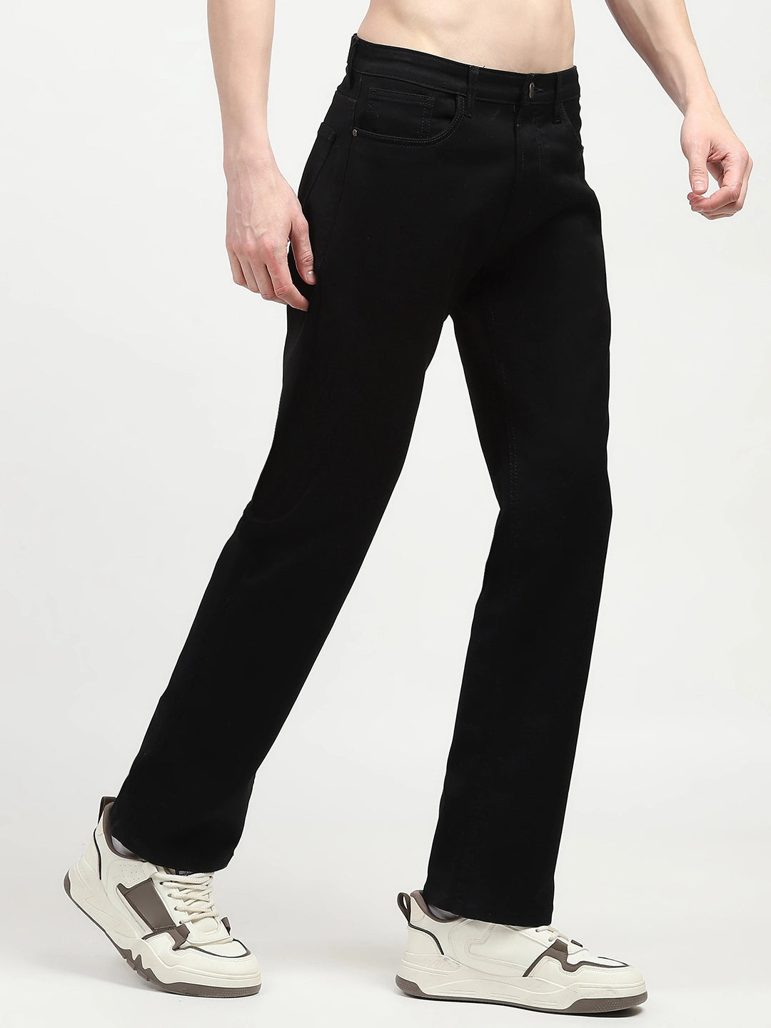 Jet Black Cotton Regular Fit Jeans - Global Republic