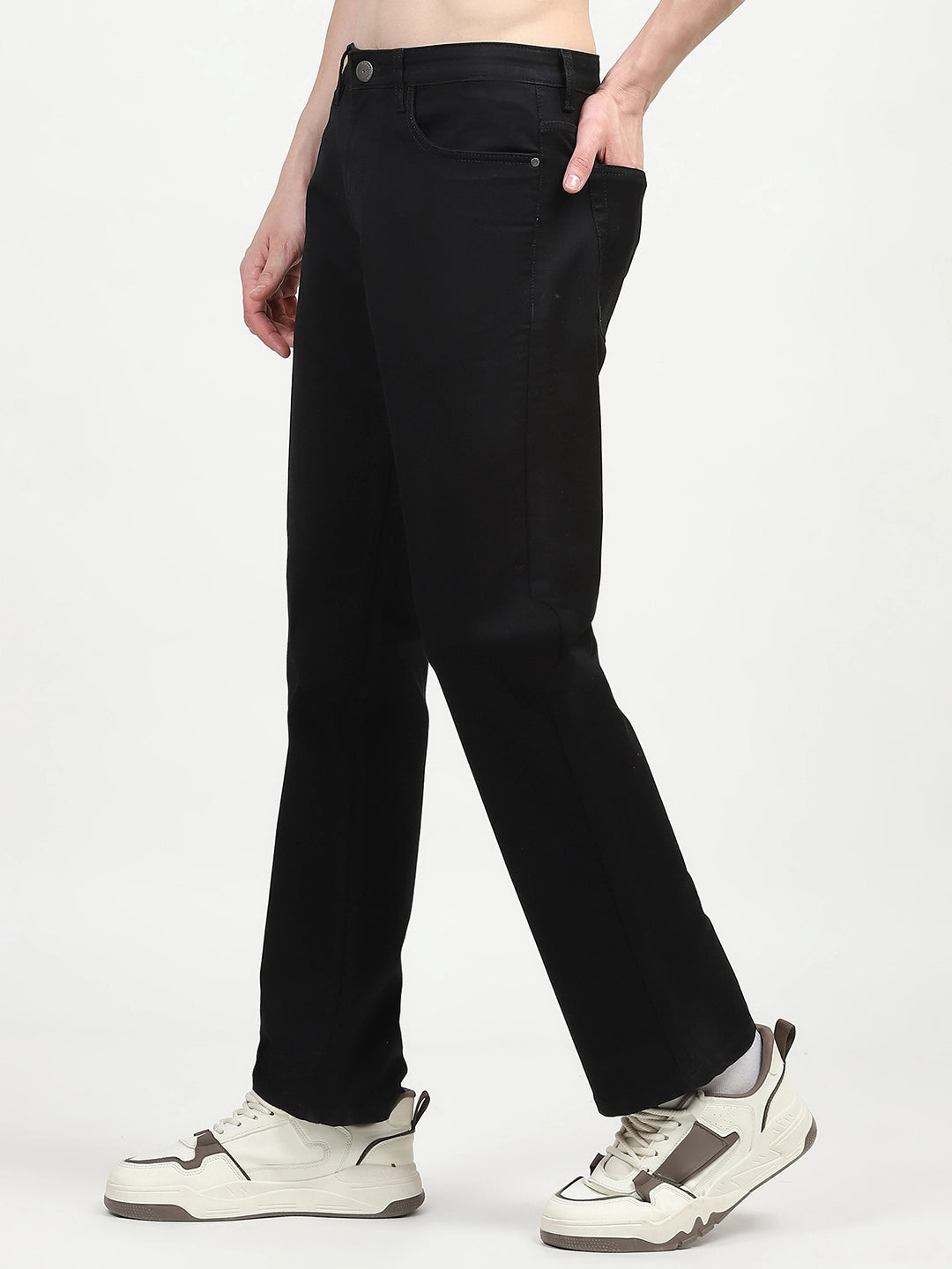 Jet Black Cotton Regular Fit Jeans - Global Republic