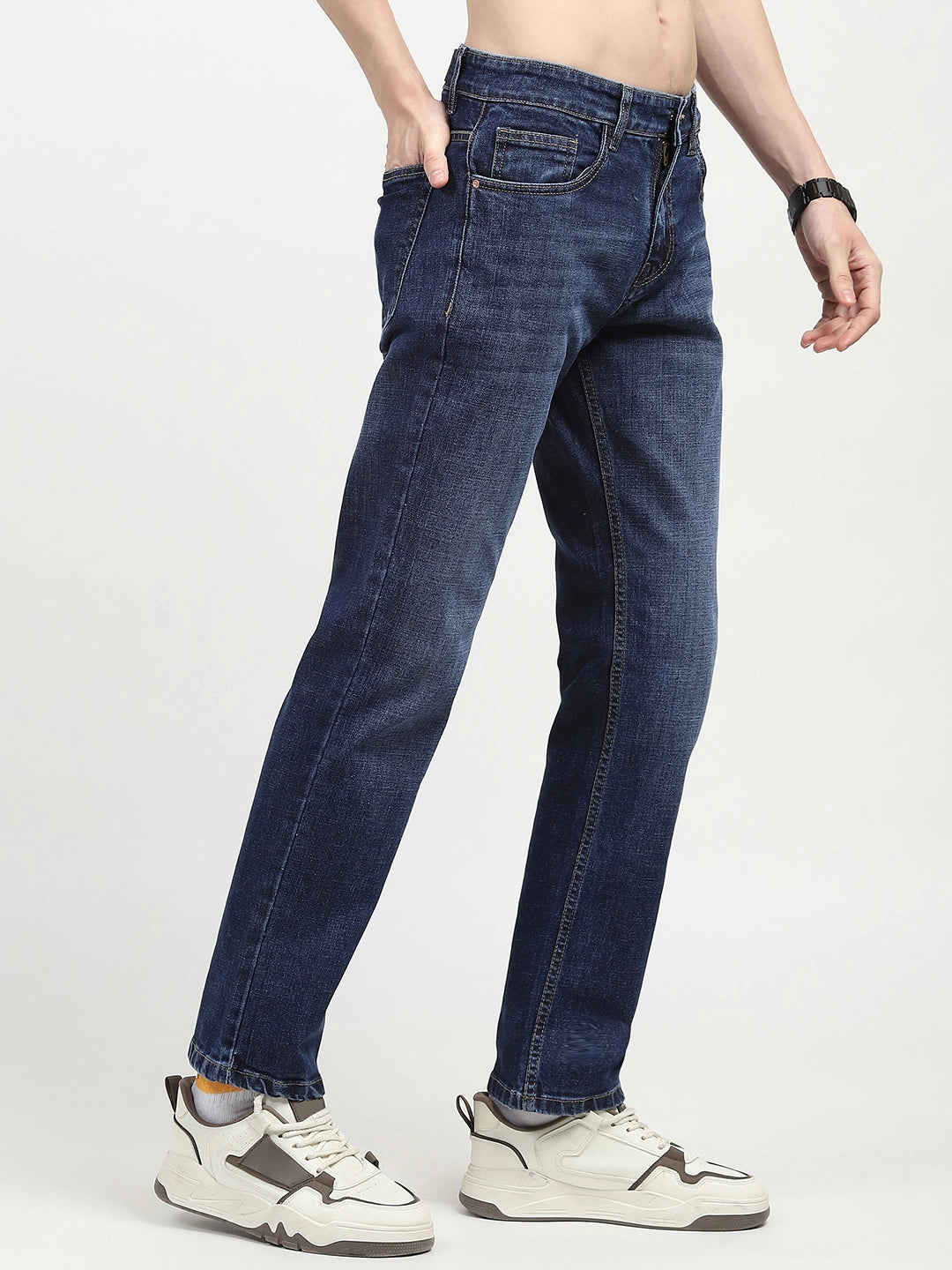 Blue Solid Regular Fit Jeans - Global Republic