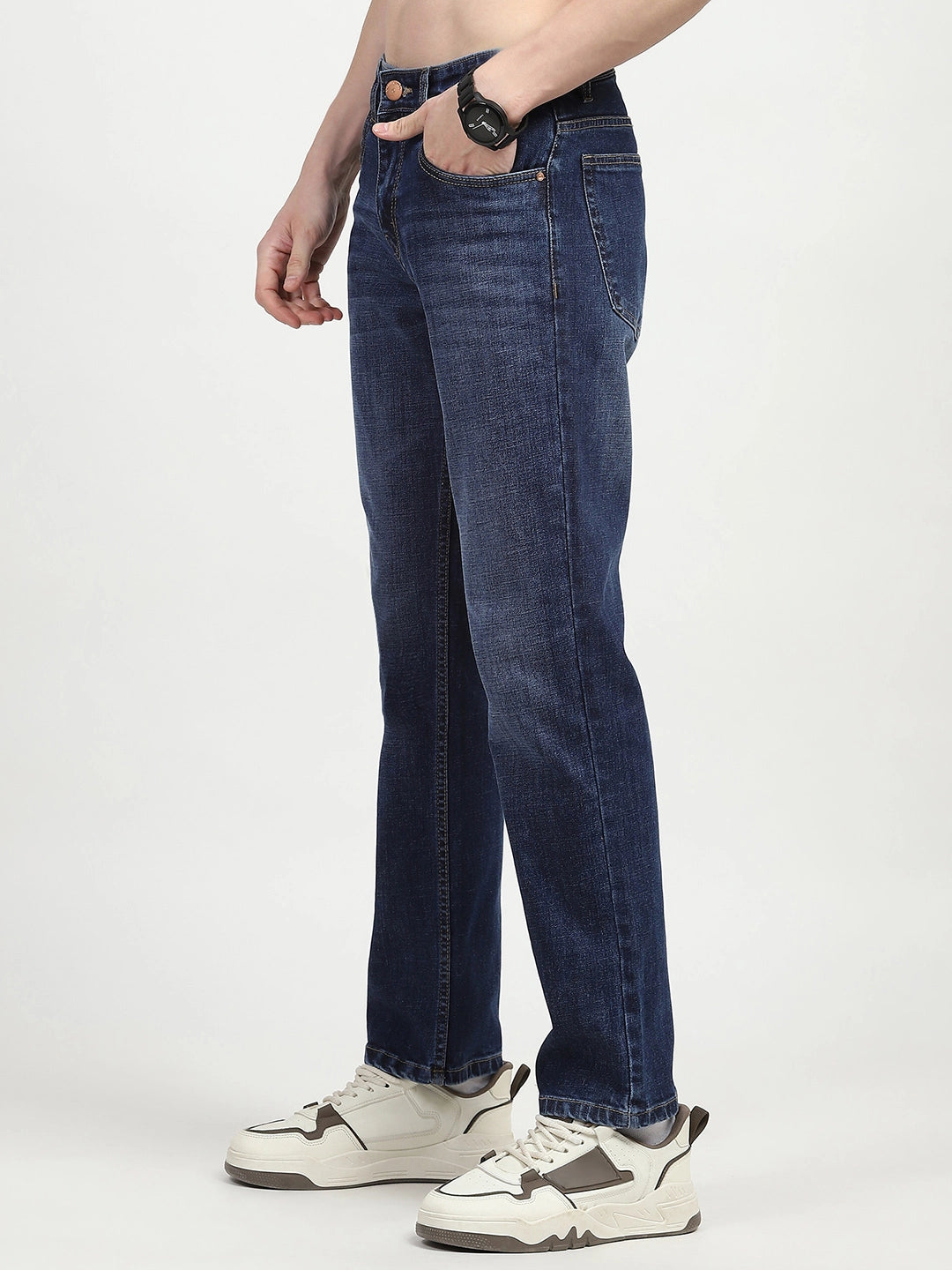 Blue Solid Regular Fit Jeans - Global Republic