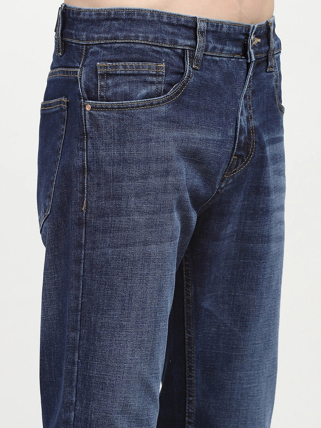 Blue Solid Regular Fit Jeans - Global Republic