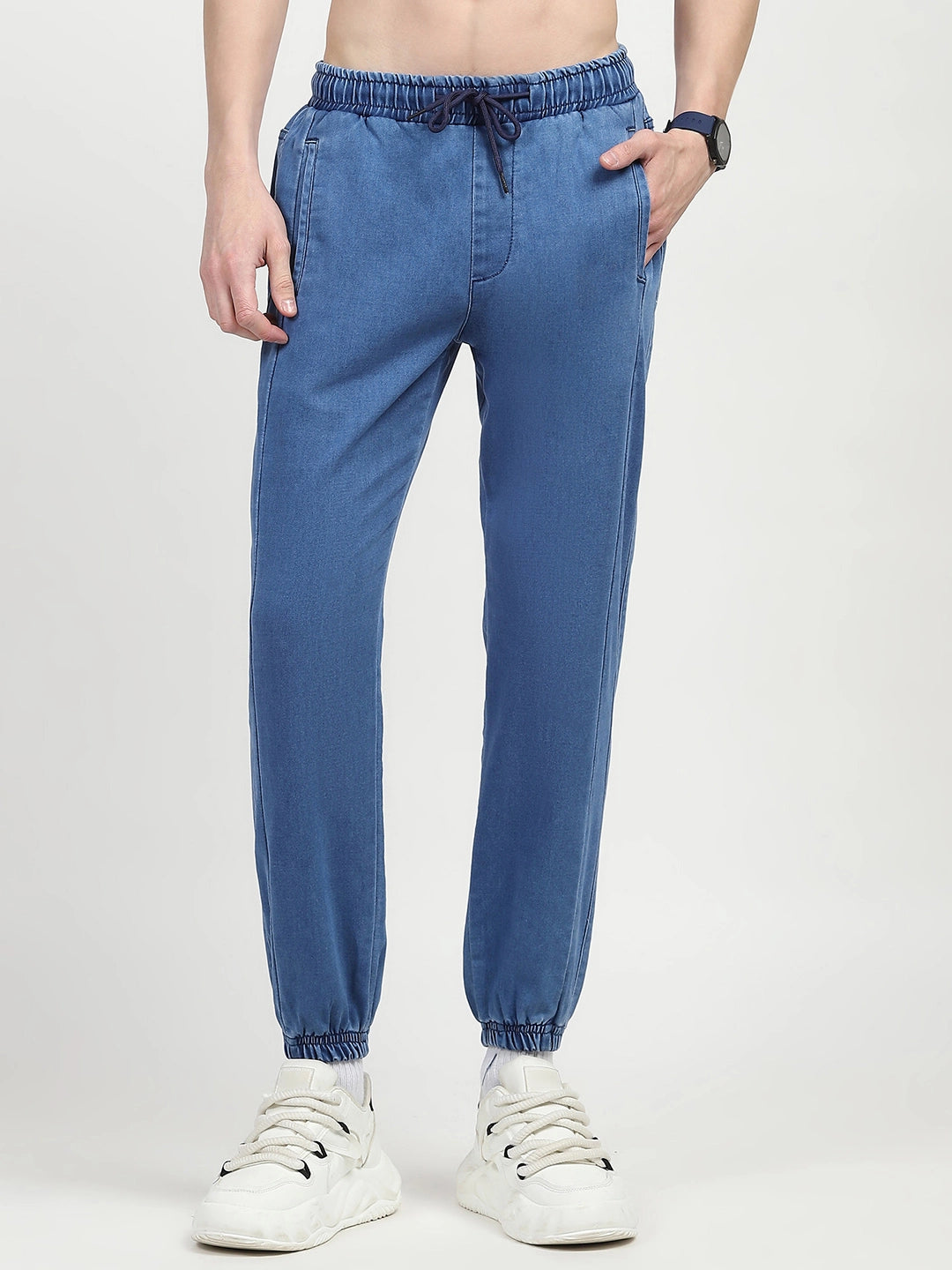 Blue Stretchable Cotton Joggers - Global Republic