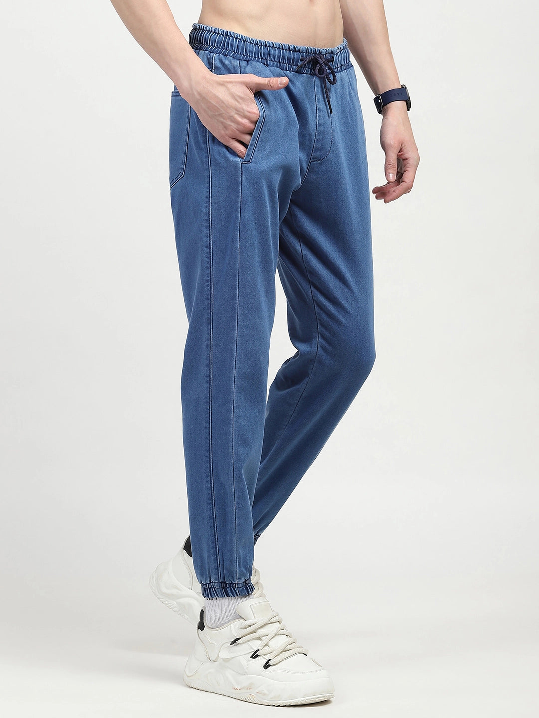Blue Stretchable Cotton Joggers - Global Republic