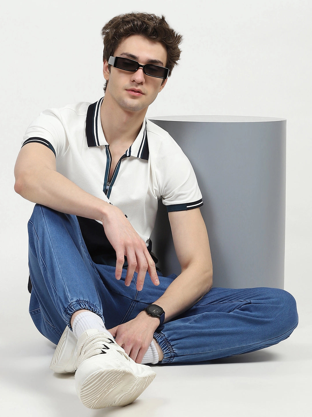 Blue Stretchable Cotton Joggers - Global Republic