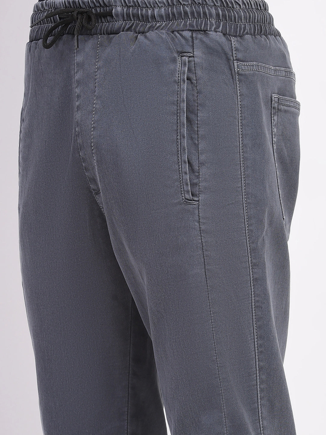 Solid Grey Stretchable Cotton Blend Joggers - Global Republic