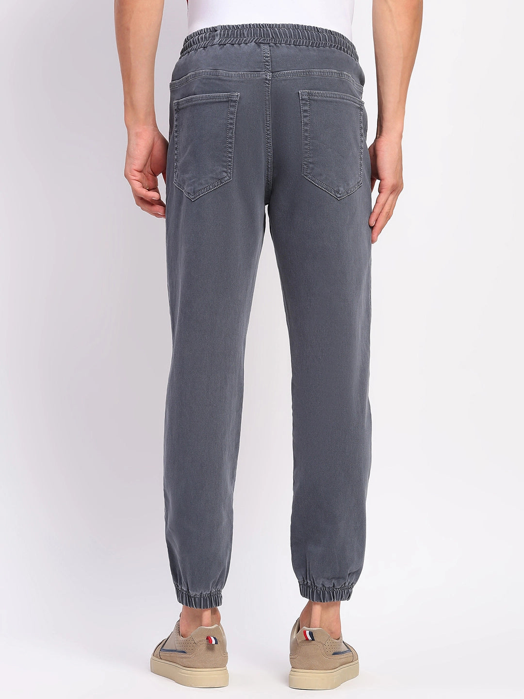 Solid Grey Stretchable Cotton Blend Joggers - Global Republic
