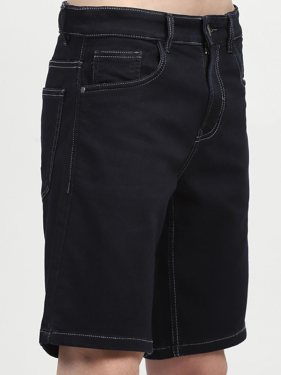 Navy Blue Cotton Denim Shorts - Global Republic