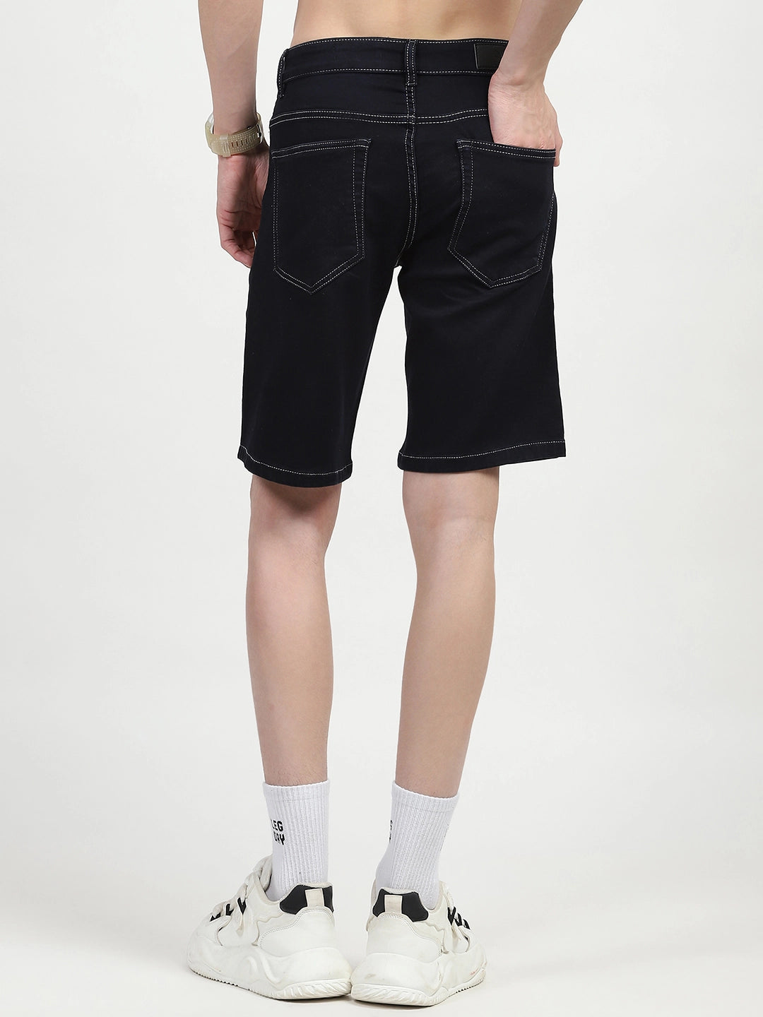 Navy Blue Cotton Denim Shorts - Global Republic