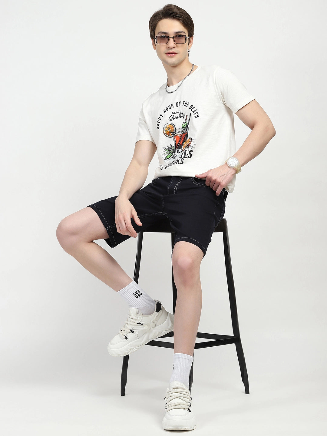 Navy Blue Cotton Denim Shorts - Global Republic