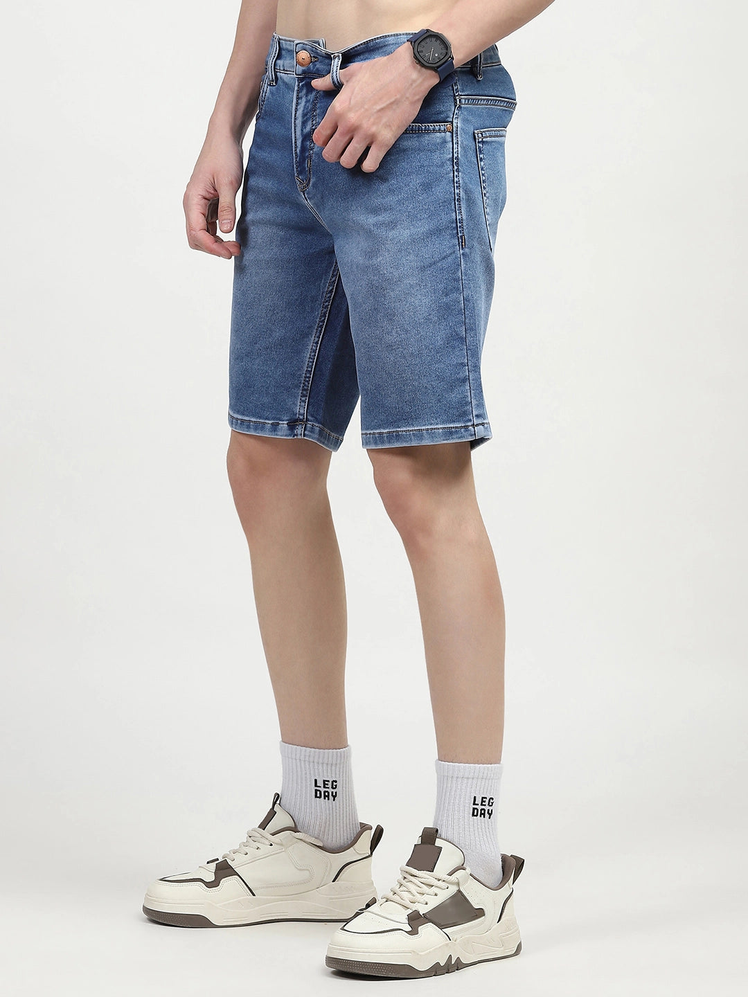 Blue Cotton Denim Shorts - Global Republic