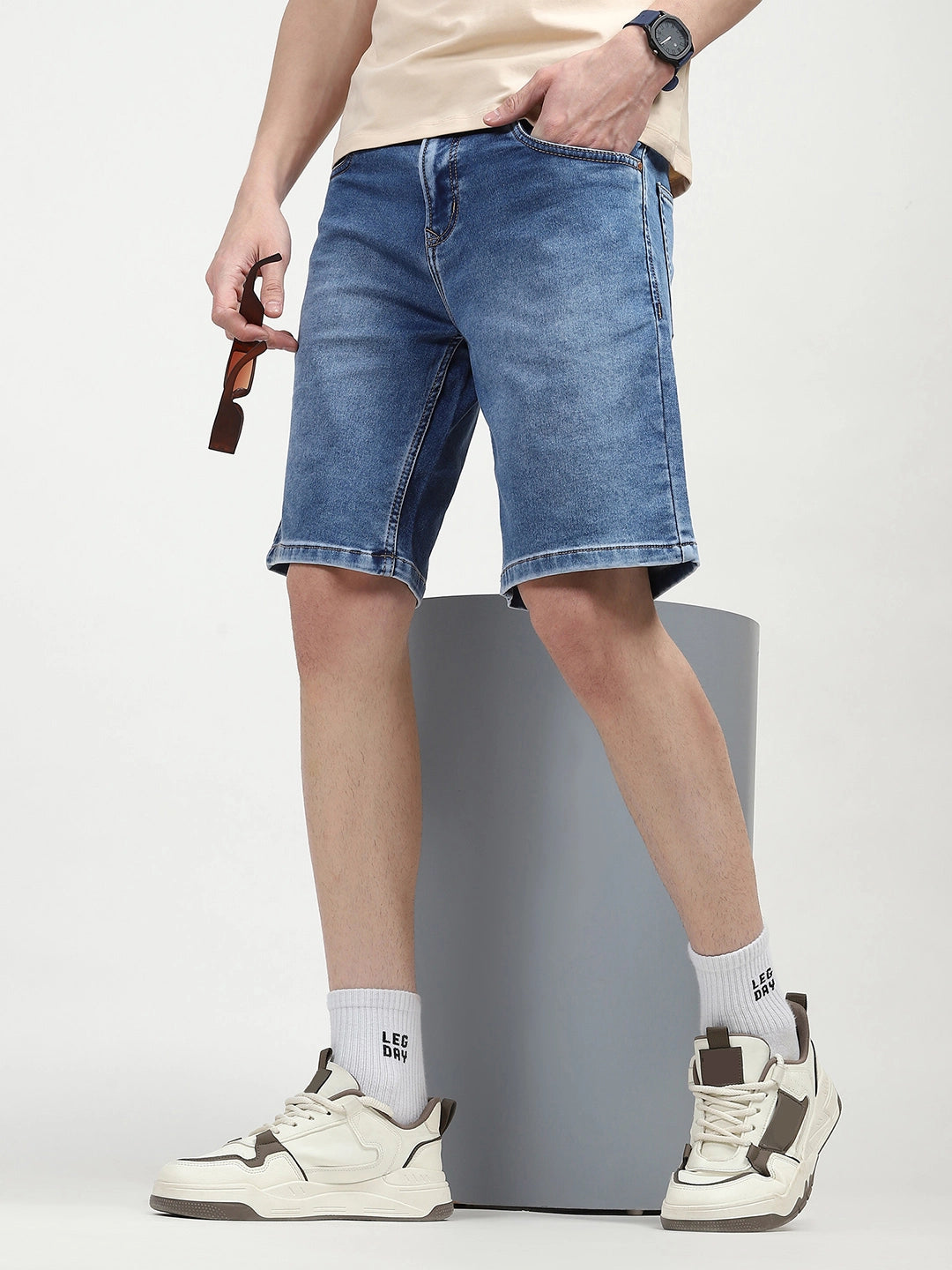 Blue Cotton Denim Shorts - Global Republic