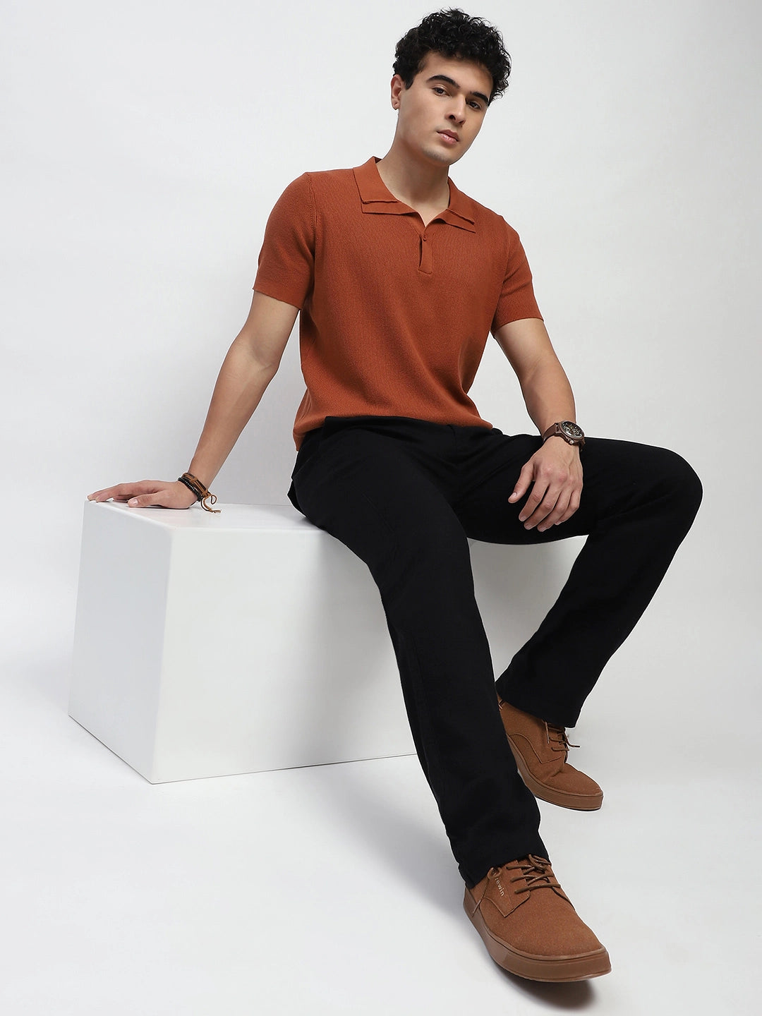 Black Solid Cotton Loose Fit Trouser - Global Republic