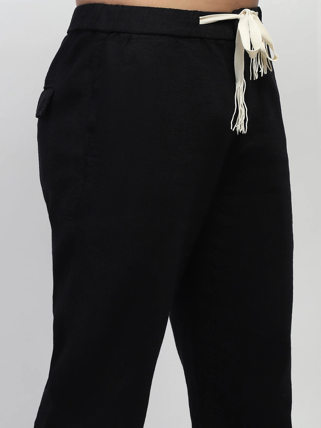 Black Solid Cotton Loose Fit Trouser - Global Republic