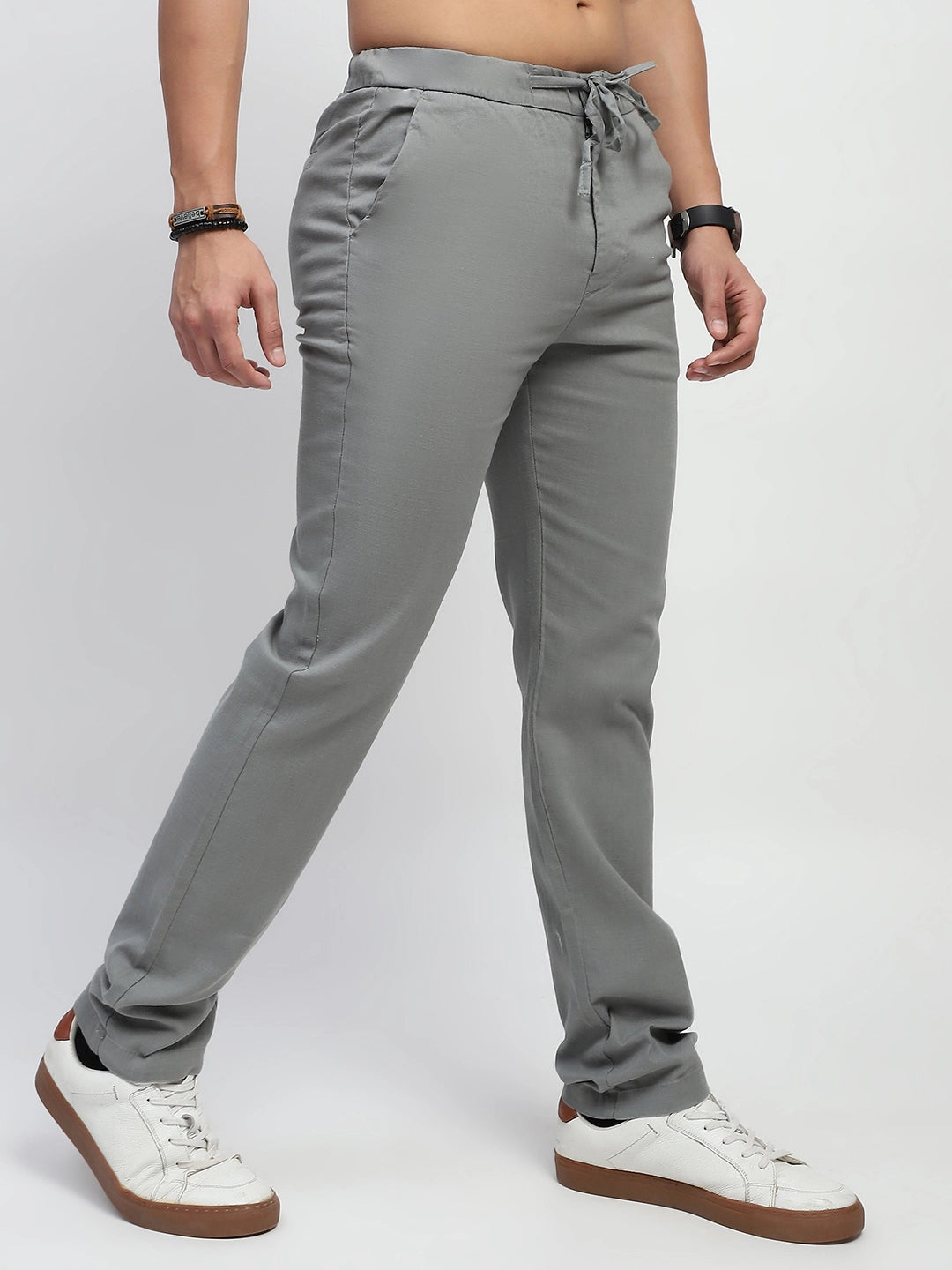 Olive Solid Cotton Regular Fit Trouser - Global Republic