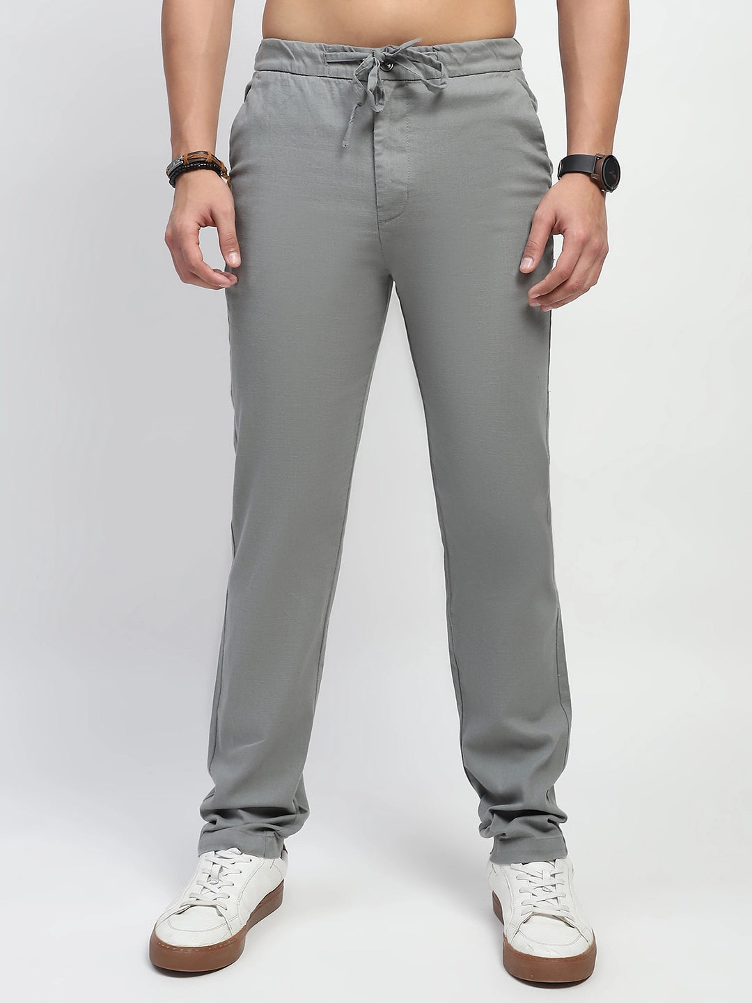 Olive Solid Cotton Regular Fit Trouser - Global Republic