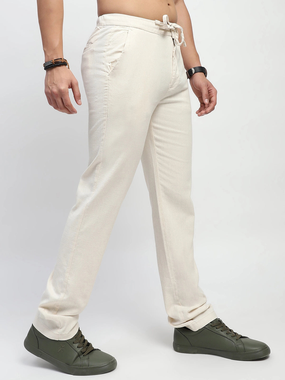 Natural Solid Cotton Trouser - Global Republic