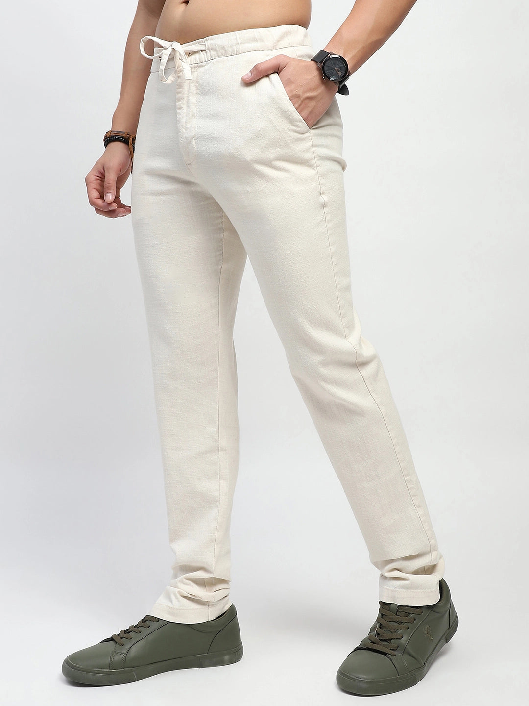 Natural Solid Cotton Trouser - Global Republic