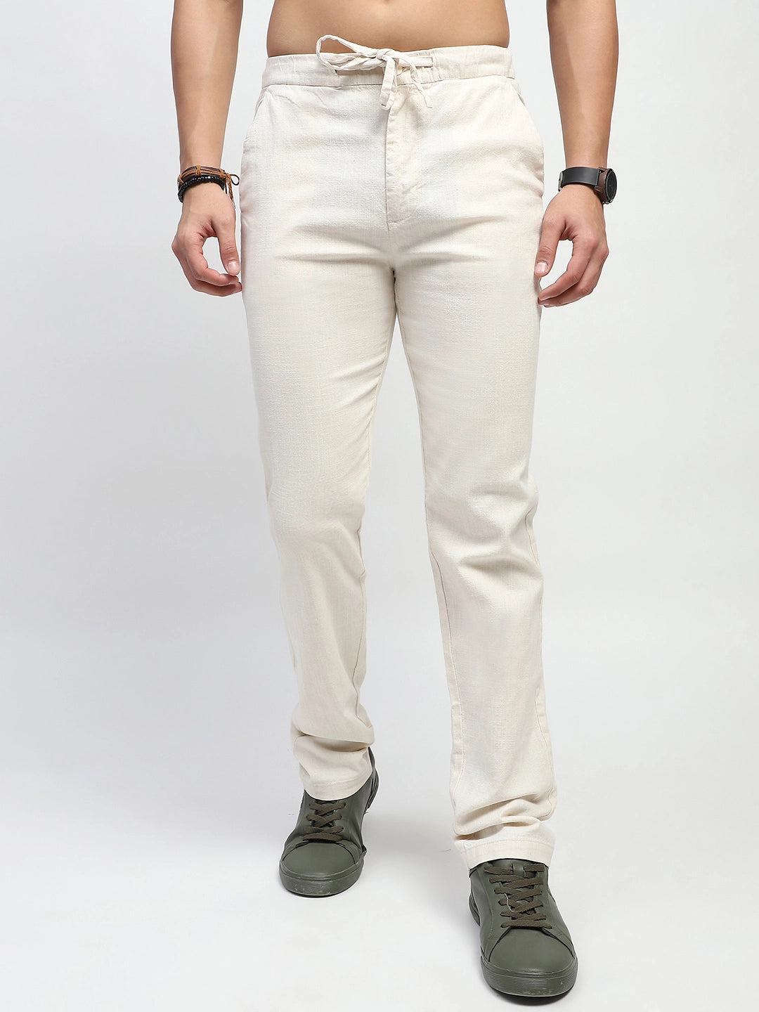Natural Solid Cotton Trouser - Global Republic