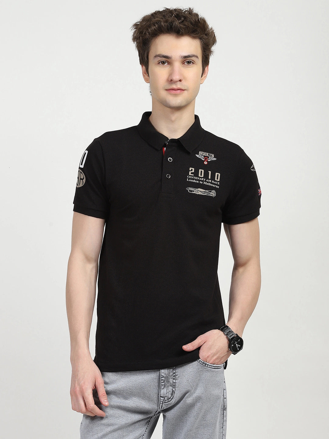 Black Cotton Polo T-shirt - Global Republic