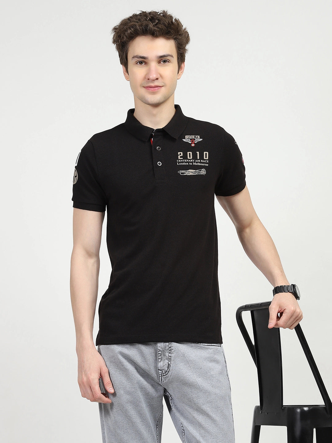 Black Cotton Polo T-shirt - Global Republic