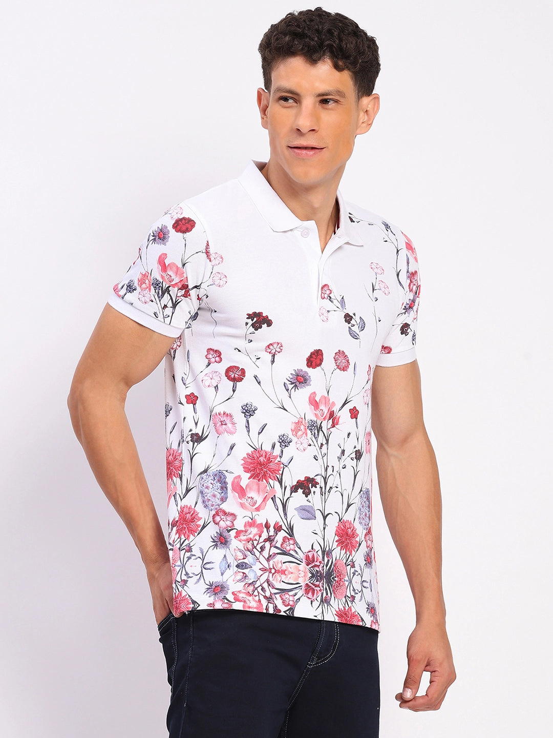 Floral Print 100% Cotton Polo T-Shirt - Global Republic