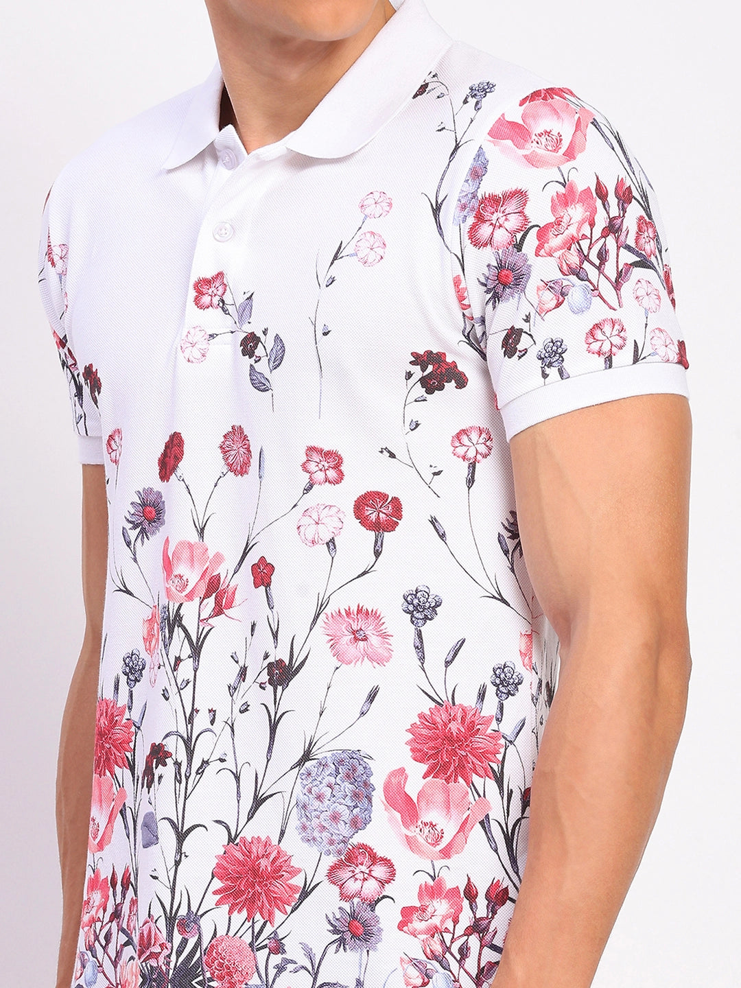 Floral Print 100% Cotton Polo T-Shirt - Global Republic