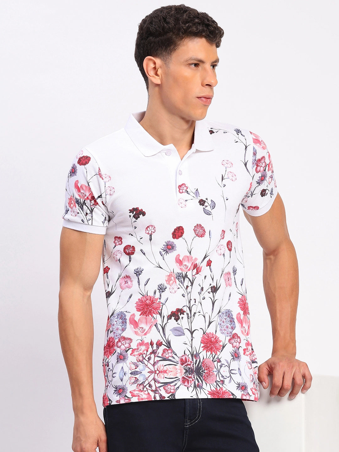 Floral Print 100% Cotton Polo T-Shirt - Global Republic