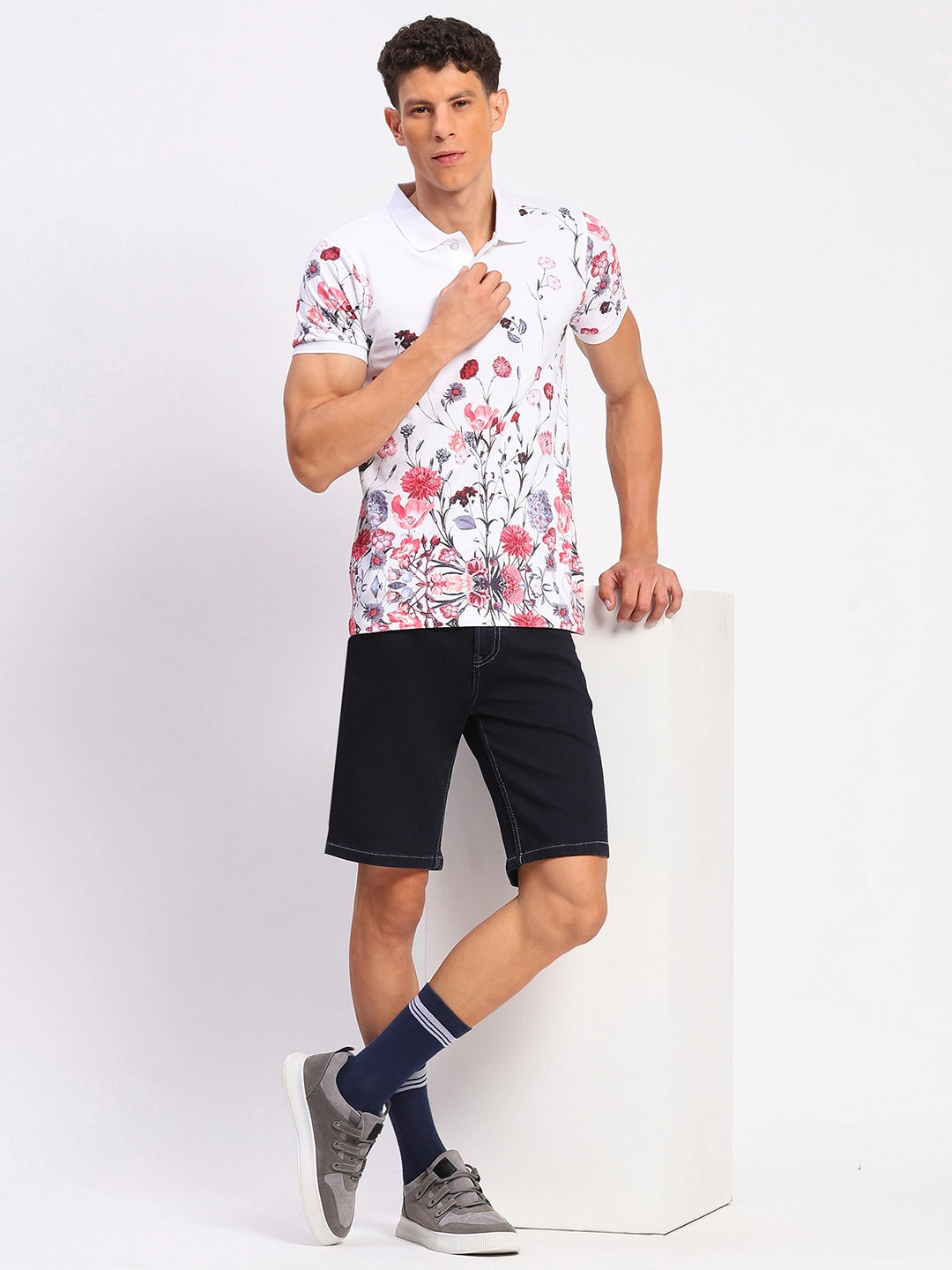 Floral Print 100% Cotton Polo T-Shirt - Global Republic