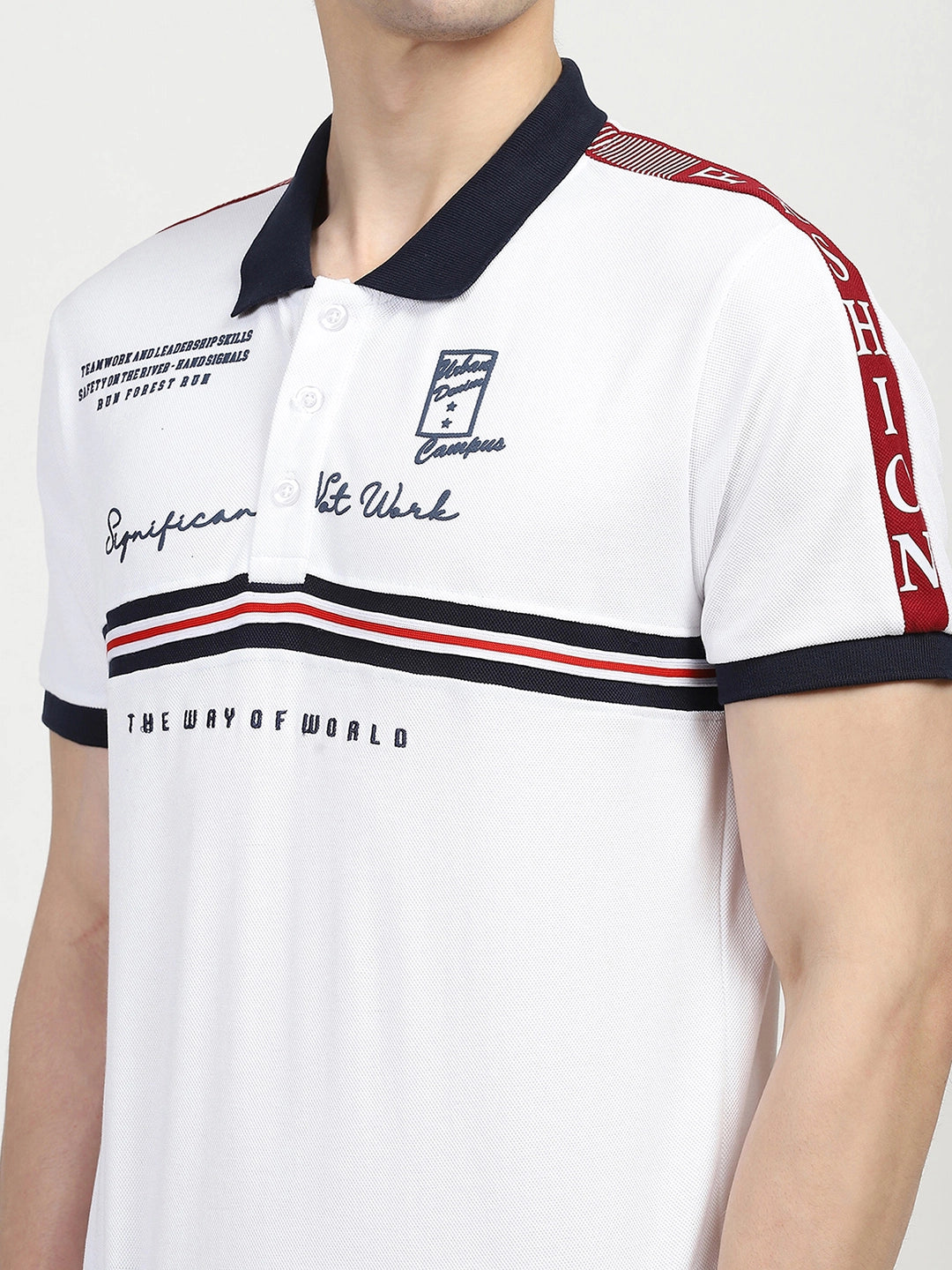 White Typography Cotton Polo T-shirt - Global Republic