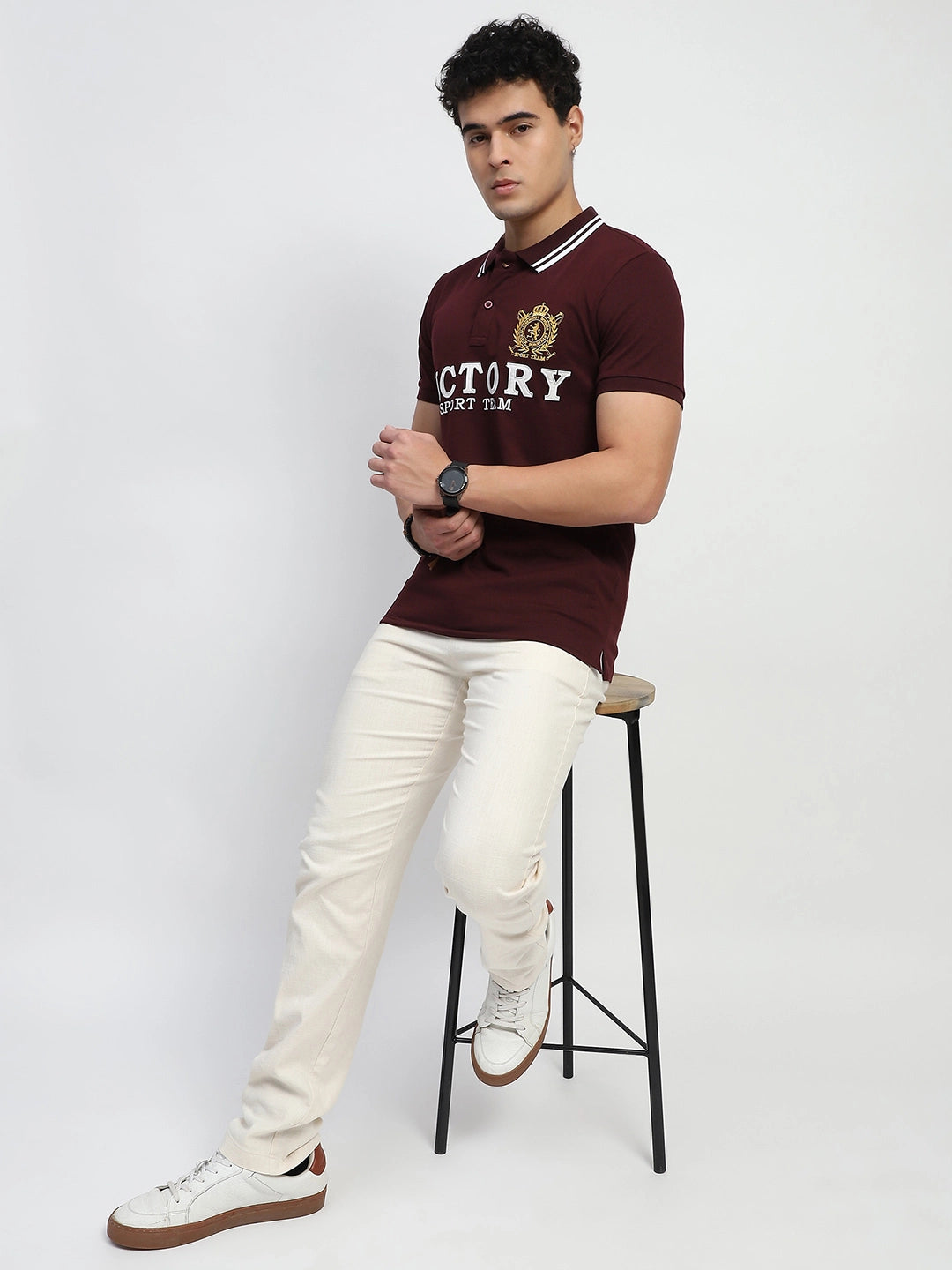 Wine Embroidered Cotton Polo T-Shirt - Global Republic