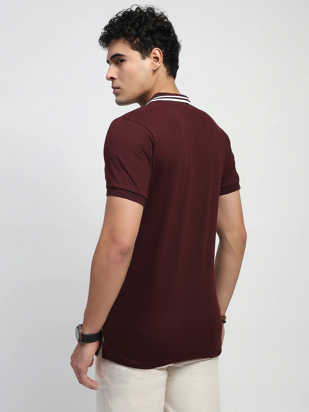 Wine Embroidered Cotton Polo T-Shirt - Global Republic