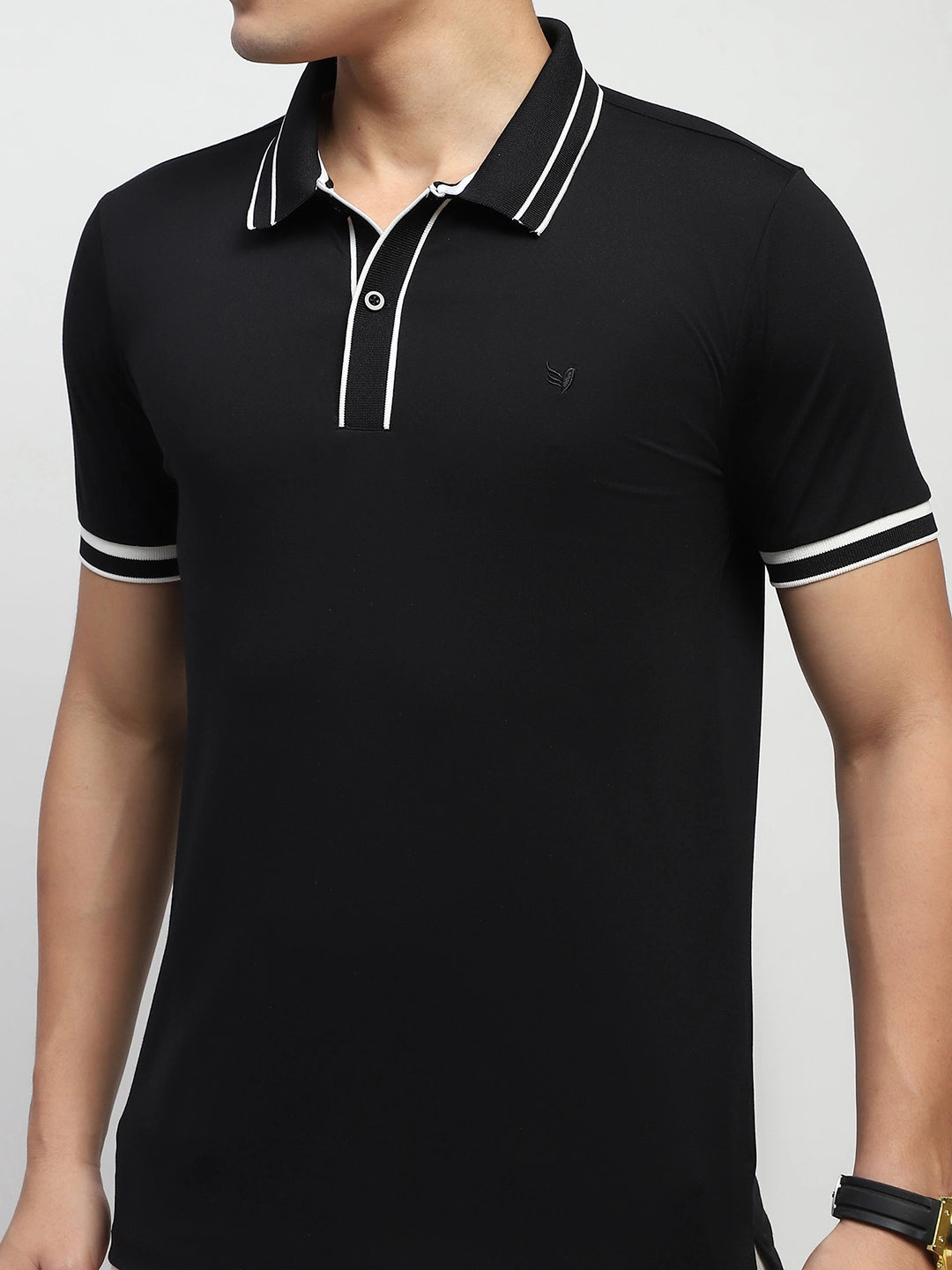 Black Solid Cotton Blend Polo T-Shirt - Global Republic