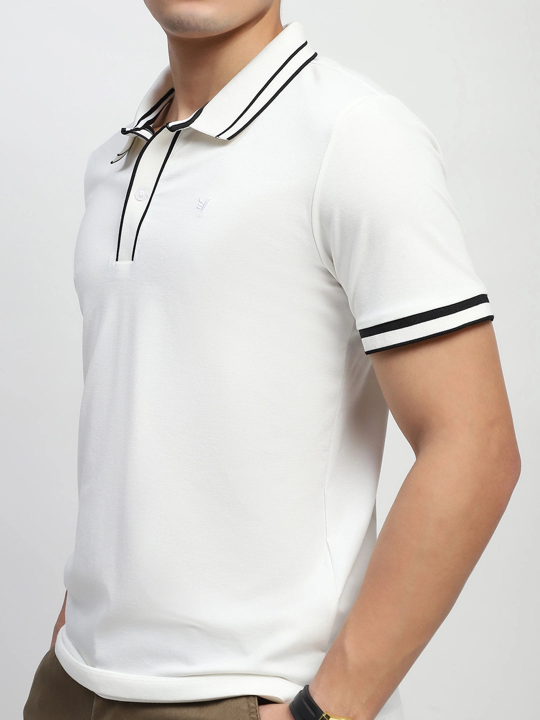 White Solid Cotton Blend Polo T-Shirt - Global Republic
