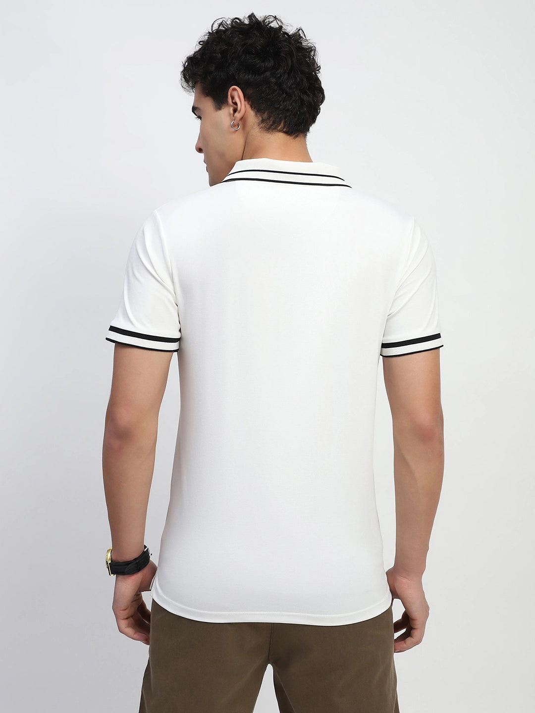 White Solid Cotton Blend Polo T-Shirt - Global Republic