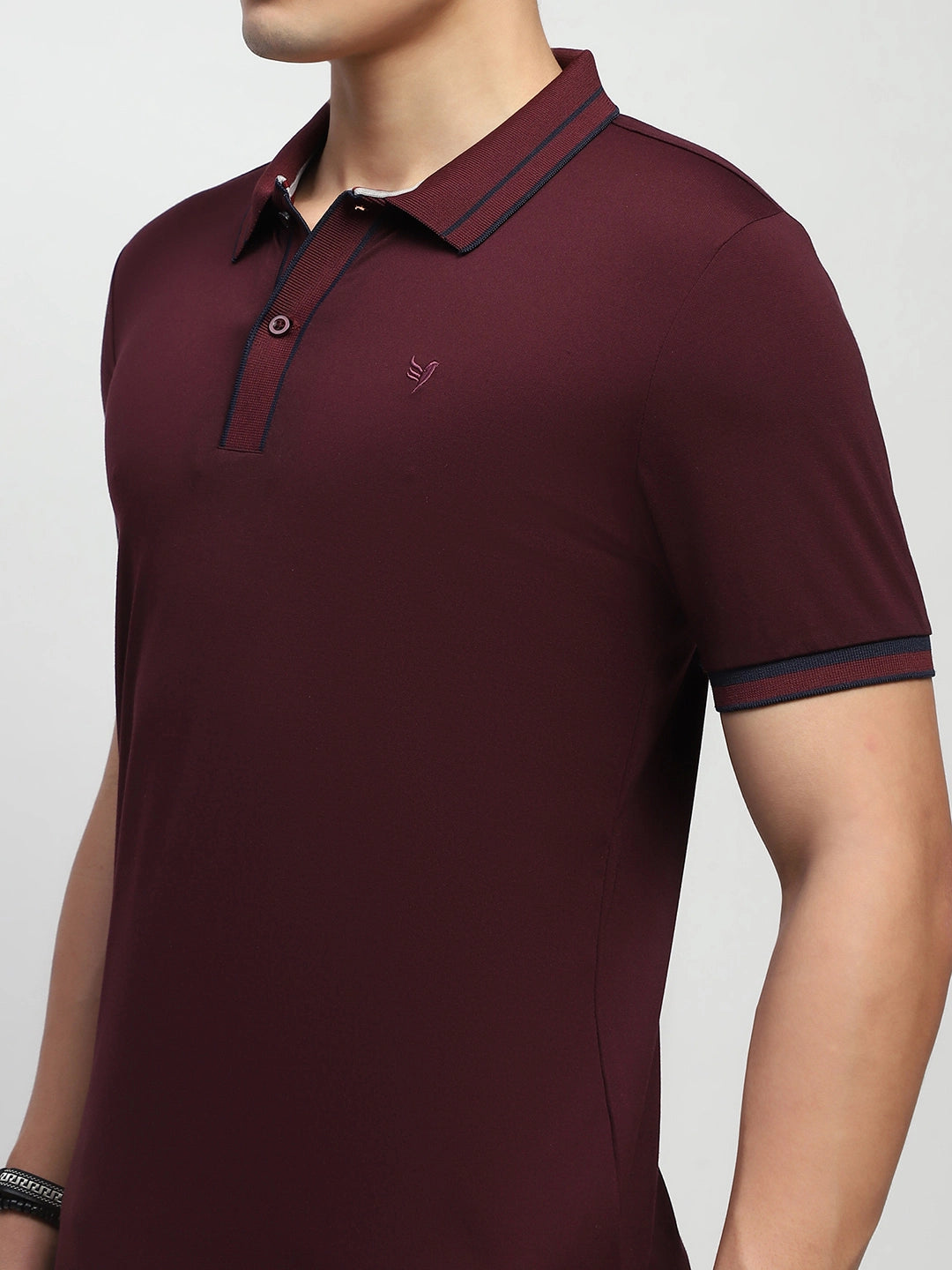 Wine Solid Cotton Blend Polo T-Shirt - Global Republic