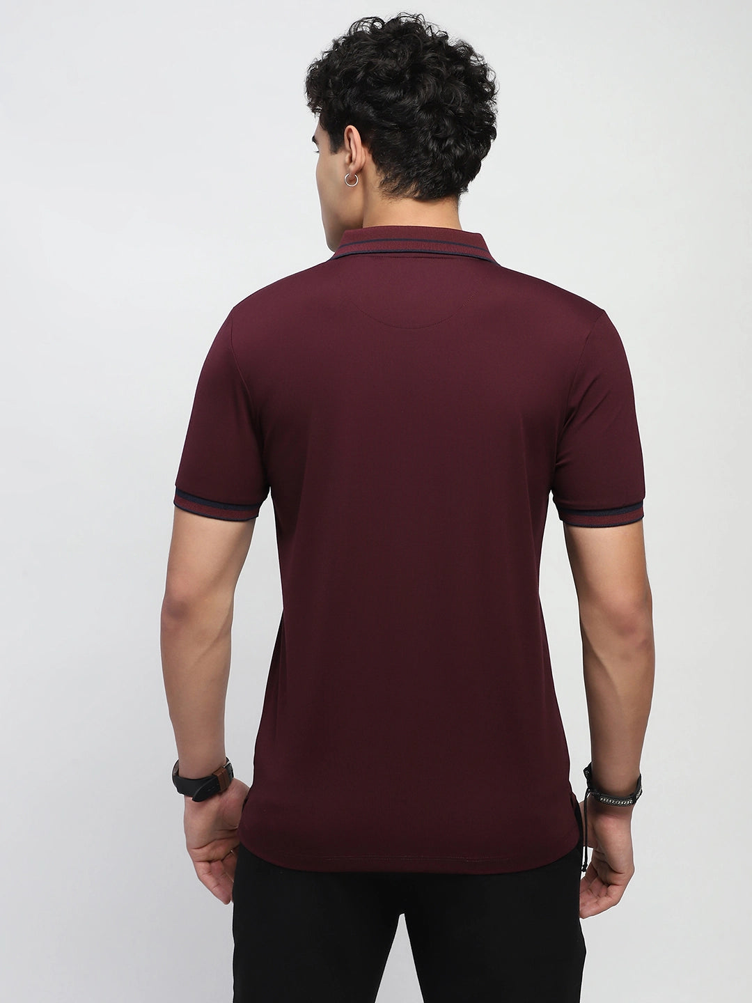 Wine Solid Cotton Blend Polo T-Shirt - Global Republic