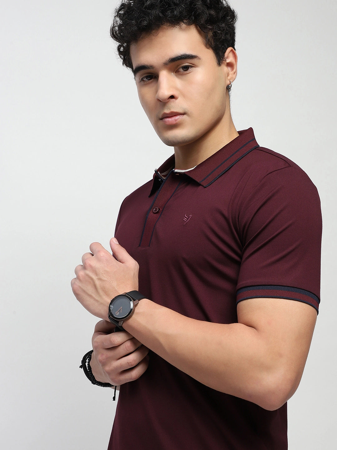 Wine Solid Cotton Blend Polo T-Shirt - Global Republic