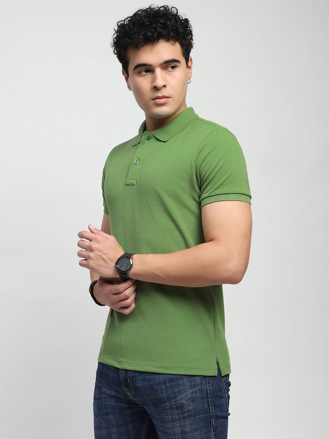 Green Solid Cotton Blend Polo T-Shirt - Global Republic
