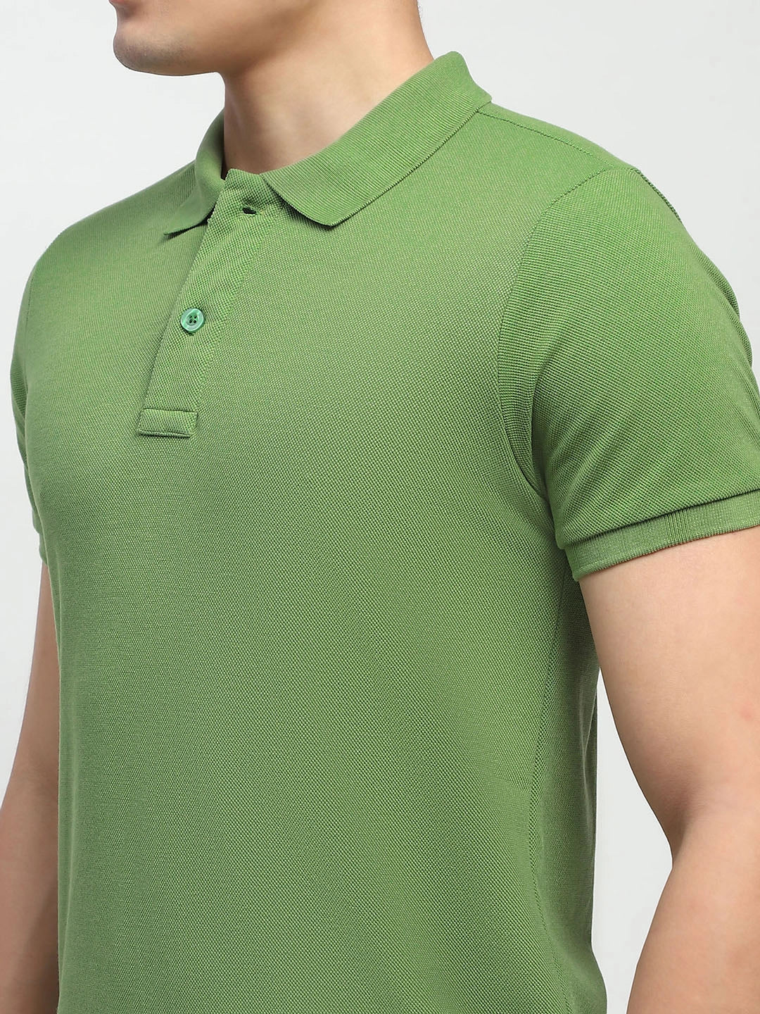 Green Solid Cotton Blend Polo T-Shirt - Global Republic