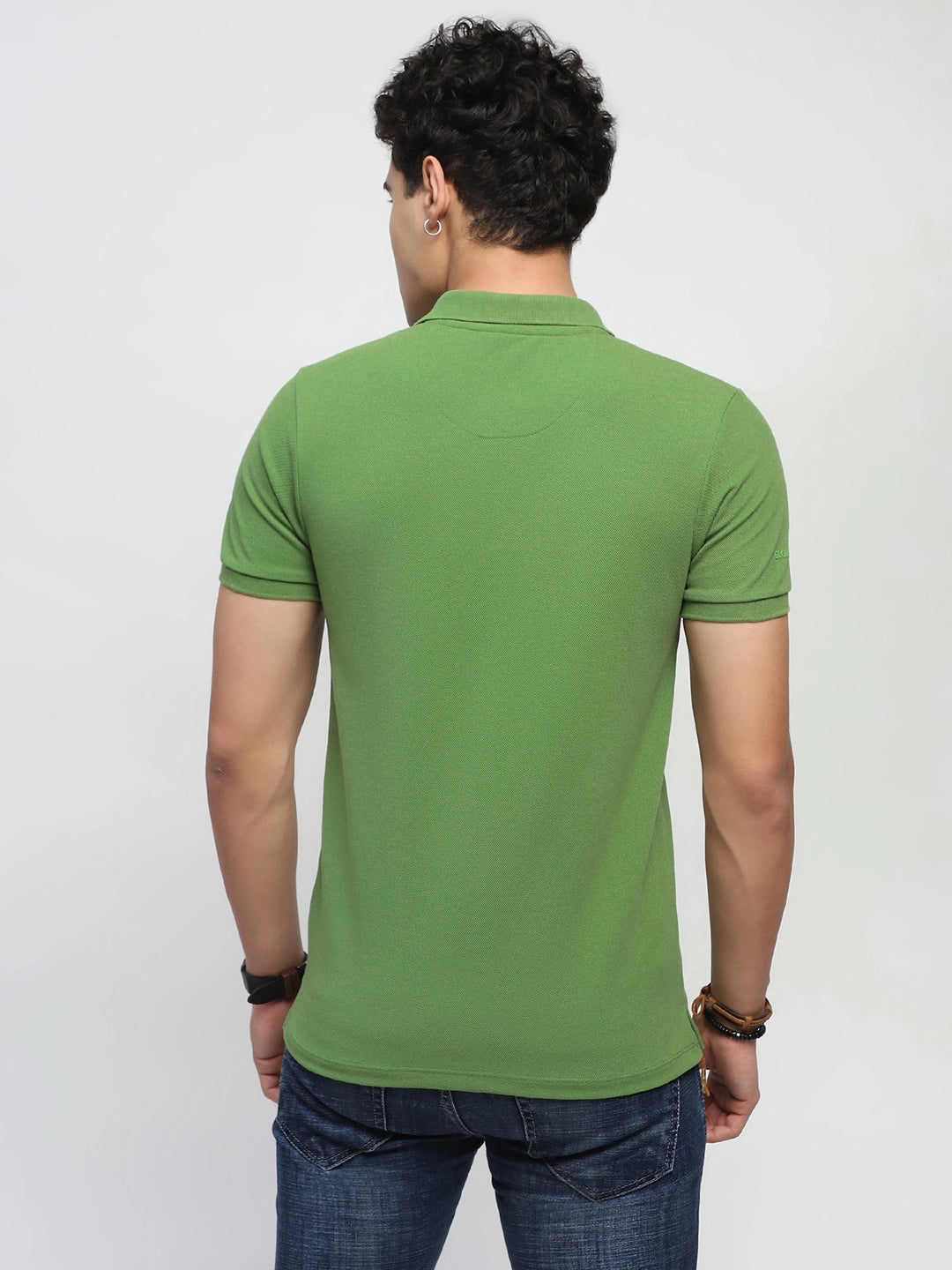 Green Solid Cotton Blend Polo T-Shirt - Global Republic