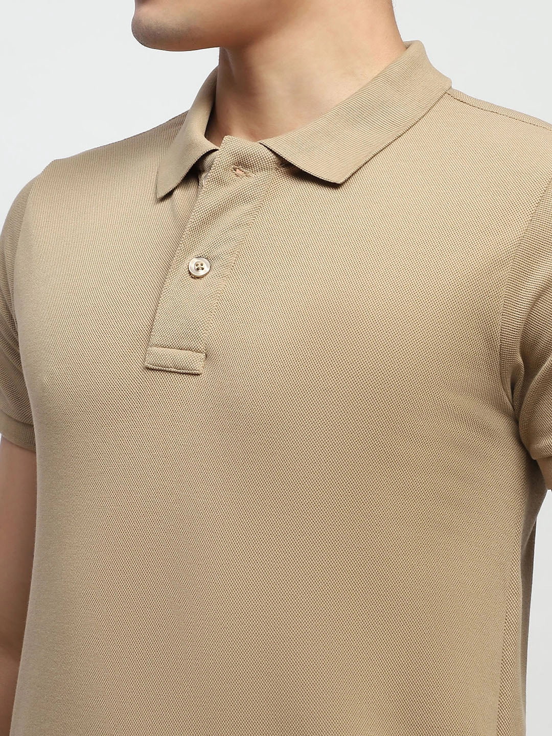 Khaki Solid Cotton Blend Polo T-Shirt - Global Republic